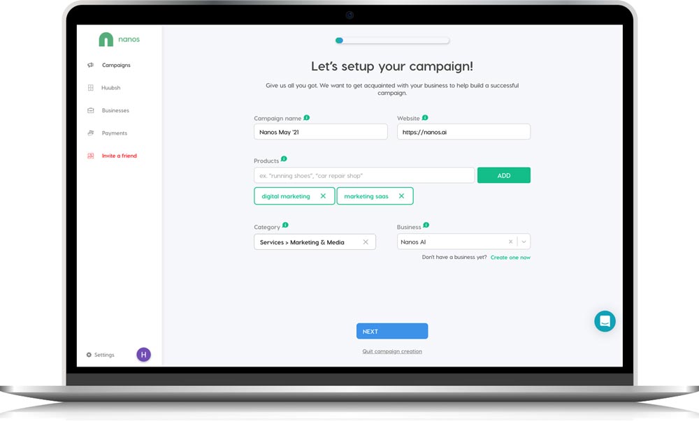 Creating a campaign with nanos ai